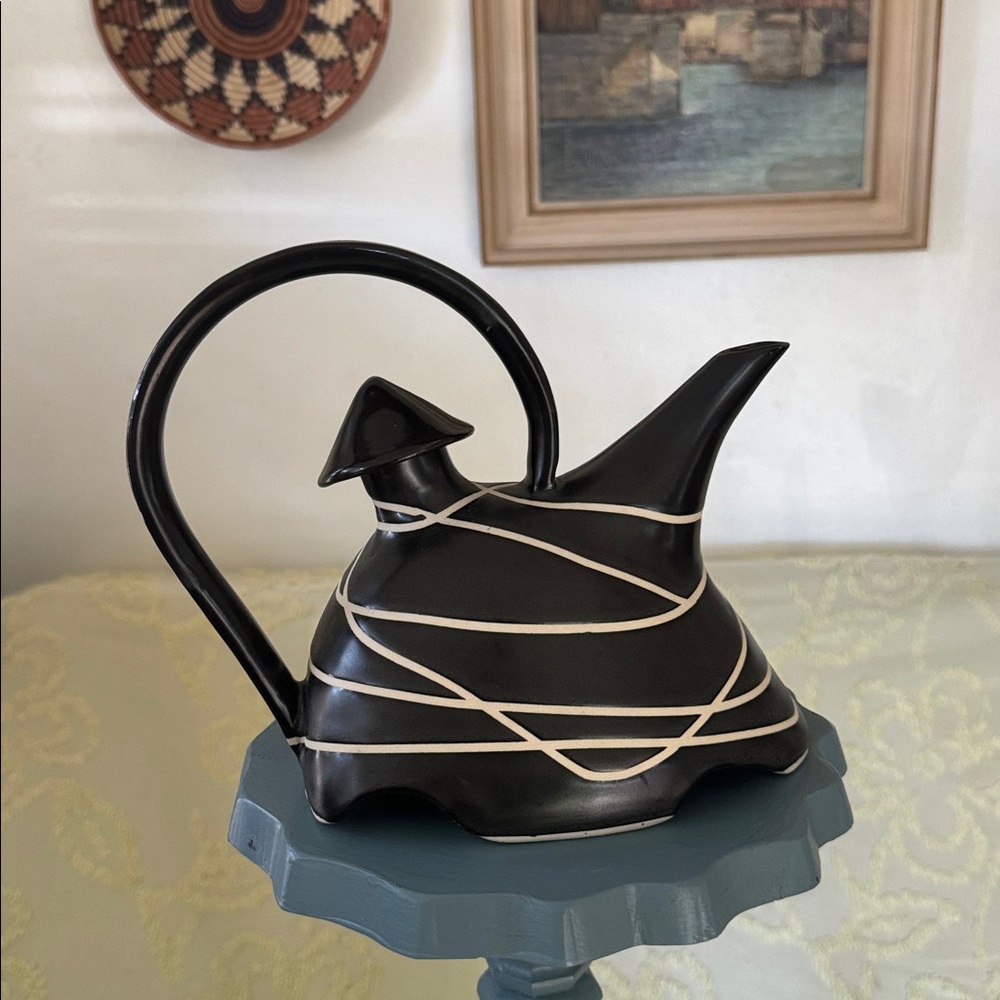 Vtg.Signed Libbyware.Handcrafted One of a Kind Studio pottery teapot.Art Deco.